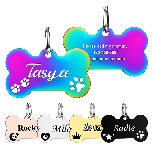 GISUERY Dog Tags Engraved Pet Tags Stainless Steel Custom Dog and Cat Name Tags Personalized Double-Sided Engraving Pet ID Tags with Trendy Icons/Symbols (Bone with Paw)