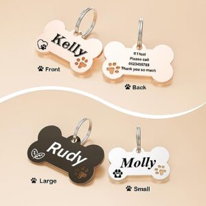 GISUERY Dog Tags Engraved Pet Tags Stainless Steel Custom Dog and Cat Name Tags Personalized Double-Sided Engraving Pet ID Tags with Trendy Icons/Symbols (Bone with Paw)