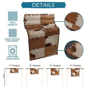 Western Style Cowhide Leather Animal Hair Vintage Splicing Grid Table Runner Dresser Scarves, 13x36In Non-Slip Table Dress Scarf Wildlife Kitchen Dinner Tables Decor for Dining Room/Banquet/Party