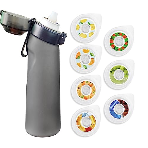 Airs up Bottle, 650 ml Drinking Bottle with Flavour, Airs Bottle Starter Set, with 7 Flavour Pods, Leak-proof Cup for Gym, Running, Outdoor, Water Bottle Sports Bottle (Black+ 7 Flavour Rings)