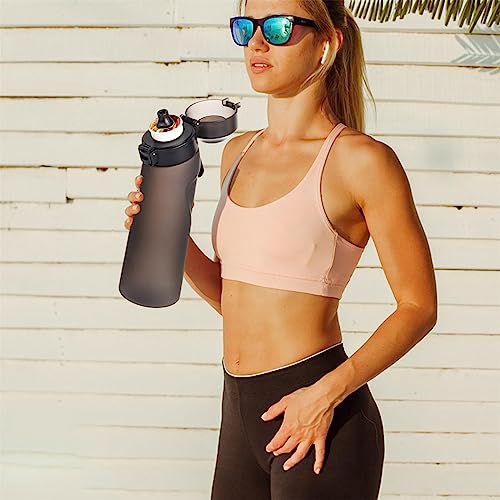 Airs up Bottle, 650 ml Drinking Bottle with Flavour, Airs Bottle Starter Set, with 7 Flavour Pods, Leak-proof Cup for Gym, Running, Outdoor, Water Bottle Sports Bottle (Black+ 7 Flavour Rings)