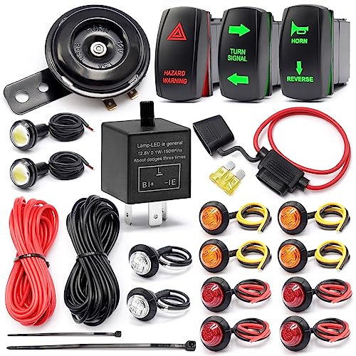 YUXIVCNE Universal ATV UTV SXS Turn Signal kit,Street Legal Kit with Rocker Switch Turn Signal Light Horn Flash Kit with Relay Fuse Wire for ROV ATV Golf SXS Car Compatible with Polaris and More