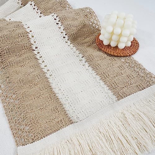 Boho Table Runner Macrame Table Runner with Tassel Farmhouse Style 72 Inches Long Stripe Vintage Table Decorations for Holiday Party, Wedding, TV Stand and Dresser Dining Mats Elegant Home Decor