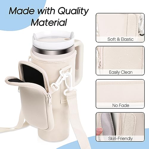 Water Bottle Carrier Bag with Pouch Compatible with Stanley 40oz Tumbler with Handle, Water Bottle Pouch for Stanley Quencher H2.0 Flowstate, Stanley Adventure Quencher, Simple Modern 40 oz Tumbler