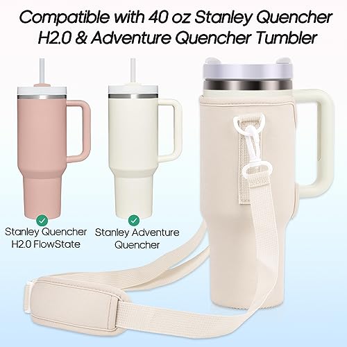 Water Bottle Carrier Bag with Pouch Compatible with Stanley 40oz Tumbler with Handle, Water Bottle Pouch for Stanley Quencher H2.0 Flowstate, Stanley Adventure Quencher, Simple Modern 40 oz Tumbler