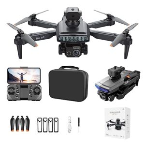 4k drone with three-cameras, foldable hd fpv drone remote control quadcopter toys gifts for adult beginners, with phone control, battery, electronic antishake, altitude hold mode (black)