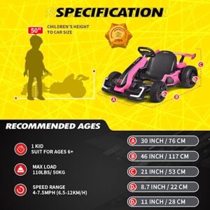 Blitzshark 24V Kids Go Kart 300W Powerful Electric Pedal Go Kart Outdoor Race Toy for Kids, with 2X150W Strong Motors, Drift/Sports Mode, EVA Tires, Brake Pedal, 4-Level Length Adjustment, Pink