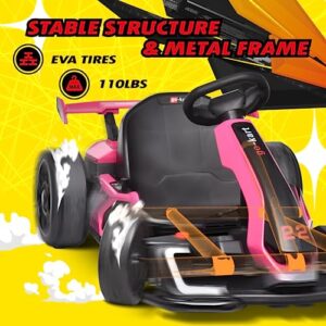 Blitzshark 24V Kids Go Kart 300W Powerful Electric Pedal Go Kart Outdoor Race Toy for Kids, with 2X150W Strong Motors, Drift/Sports Mode, EVA Tires, Brake Pedal, 4-Level Length Adjustment, Pink