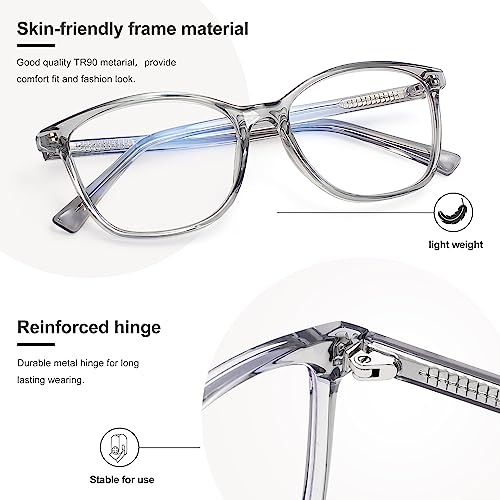 Madison Avenue Blue Light Blocking Glasses Anti Eyestrain UV Glare Blue Light Glasses for Women TV Phone Computer Gaming Eyeglasses (Transparent Grey)