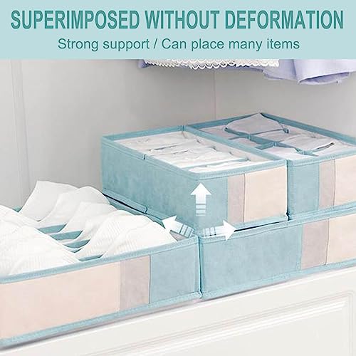 ichuanyi Underwear and Sock Drawer Organizers,24 Cell Collapsible Cabinet Closet Organizer Storage Boxes for Clothes, Socks, Lingerie, Underwear, Ties (Light Blue)