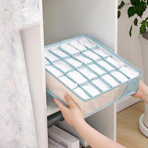 ichuanyi Underwear and Sock Drawer Organizers,24 Cell Collapsible Cabinet Closet Organizer Storage Boxes for Clothes, Socks, Lingerie, Underwear, Ties (Light Blue)