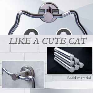 Adorable cat-Shaped Metal Hand Towel Ring for Bathroom,Modern Towel Holder for Kitchen, Bathroom Hand Towel Rack Wall Mounted(Silver)