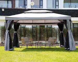 yangming gazebo 10x13 ft outdoor gazebos clearance with outside mosquito netting and curtains for patio deck backyard garden, gray