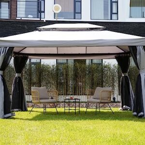 Yangming Gazebo 10X13 ft Outdoor Gazebos Clearance with Outside Mosquito Netting and Curtains for Patio Deck Backyard Garden, Gray