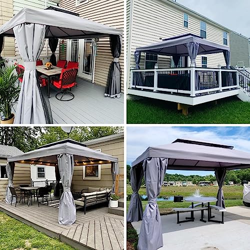 Yangming Gazebo 10X13 ft Outdoor Gazebos Clearance with Outside Mosquito Netting and Curtains for Patio Deck Backyard Garden, Gray