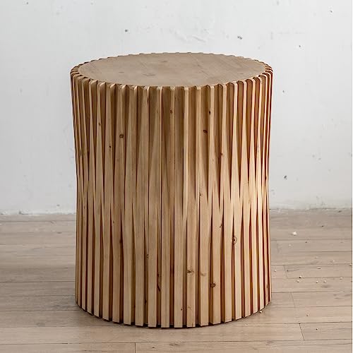 WILLIAMSPACE Farmhouse Round Side Table End Table with Vertical Texture Relief Design, Wood Small Retro Cylindrical Coffee Table for Living Room Apartment, ø20.47" x 24.02"