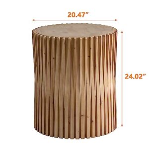 WILLIAMSPACE Farmhouse Round Side Table End Table with Vertical Texture Relief Design, Wood Small Retro Cylindrical Coffee Table for Living Room Apartment, ø20.47" x 24.02"