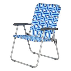 lippert blue vintage xl webbed folding outdoor lawn chair with nylon material, steel tube frame construction, anti-slip feet for the yard, beach, concerts, sporting events, camping - 2022301768