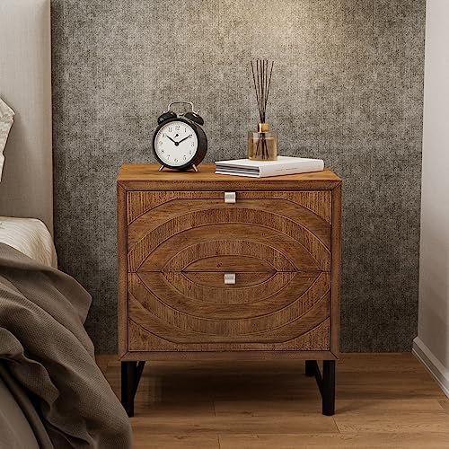 COSIEST Nightstand, Rustic End Table with 2 Drawers, Vintage Wood Bedside Table with Strudy Legs, Modern Side Table Accent Table for Bedroom, Living Room