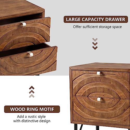 COSIEST Nightstand, Rustic End Table with 2 Drawers, Vintage Wood Bedside Table with Strudy Legs, Modern Side Table Accent Table for Bedroom, Living Room