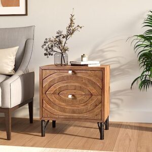 COSIEST Nightstand, Rustic End Table with 2 Drawers, Vintage Wood Bedside Table with Strudy Legs, Modern Side Table Accent Table for Bedroom, Living Room