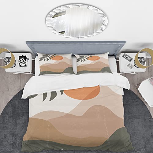 DESIGN ART Designart 'Abstract Red Moon in Earth Toned Mountains I' Modern Duvet Cover Comforter Set Full/Queen Cover + Comforter + 2 Shams 4 Piece