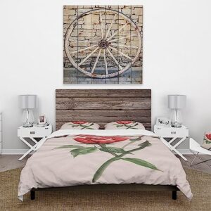 DESIGN ART Designart 'Vintage Red Rose Flower II' Traditional Duvet Cover Set Full/Queen Cover + 2 Shams 3 Piece