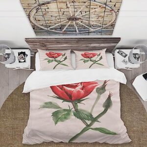 DESIGN ART Designart 'Vintage Red Rose Flower II' Traditional Duvet Cover Set Full/Queen Cover + 2 Shams 3 Piece