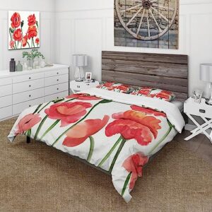 design art designart 'vintage red poppies i' traditional duvet cover set king cover + 2 king shams 3 piece