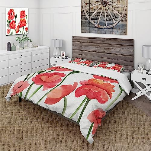 DESIGN ART Designart 'Vintage Red Poppies I' Traditional Duvet Cover Set King Cover + 2 King Shams 3 Piece