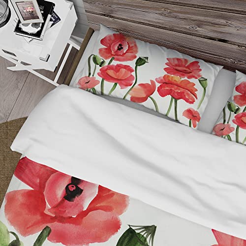 DESIGN ART Designart 'Vintage Red Poppies I' Traditional Duvet Cover Set King Cover + 2 King Shams 3 Piece