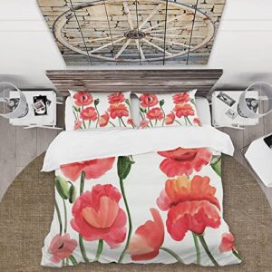 DESIGN ART Designart 'Vintage Red Poppies I' Traditional Duvet Cover Set King Cover + 2 King Shams 3 Piece