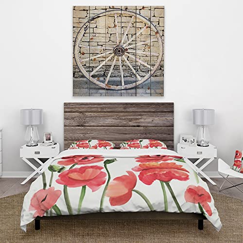 DESIGN ART Designart 'Vintage Red Poppies I' Traditional Duvet Cover Set King Cover + 2 King Shams 3 Piece