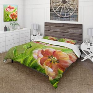 design art designart 'vintage red tulips flowers iii' traditional duvet cover comforter set king cover + comforter + 2 king shams 4 piece