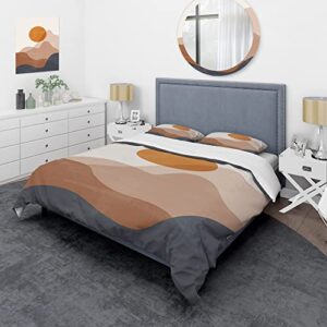 design art designart 'abstract red moon in earth toned mountains ii' modern duvet cover set twin cover + 1 sham 2 piece
