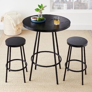 best choice products bistro dining set 3 piece, modern round counter height pub table, compact high top with bar stools pub dining set for kitchen, breakfast room - black