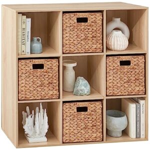 best choice products 9-cube sturdy storage shelf cubby organizer bookcase system for nursery, kids room, living room, kitchen, and closet – light oak