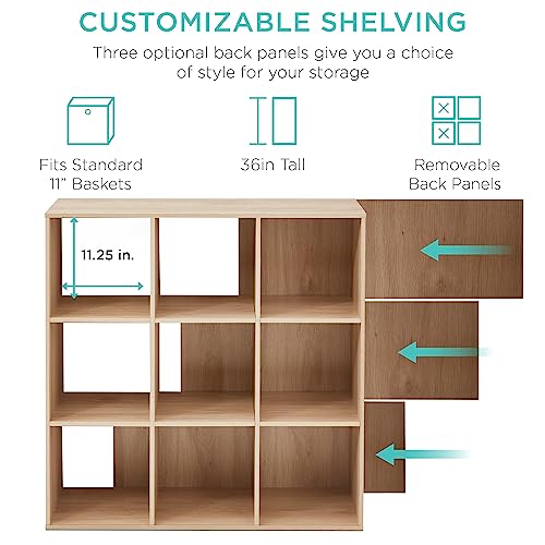 Best Choice Products 9-Cube Sturdy Storage Shelf Cubby Organizer Bookcase System for Nursery, Kids Room, Living Room, Kitchen, and Closet – Light Oak