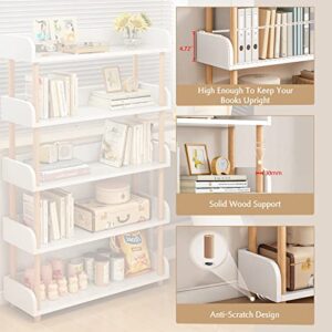 OSCHF 5-Tier Wooden Open Bookcase - Modern Freestanding Bookshelf with Side Panels and Solid Wood Frame for Home and Office, Shelf Unit in Warm White