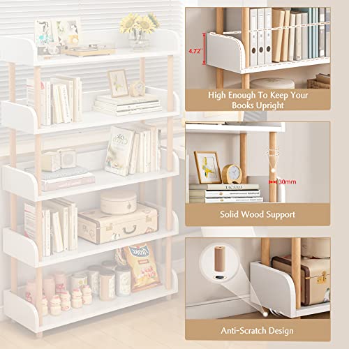 OSCHF 5-Tier Wooden Open Bookcase - Modern Freestanding Bookshelf with Side Panels and Solid Wood Frame for Home and Office, Shelf Unit in Warm White