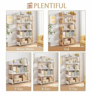 OSCHF 5-Tier Wooden Open Bookcase - Modern Freestanding Bookshelf with Side Panels and Solid Wood Frame for Home and Office, Shelf Unit in Warm White