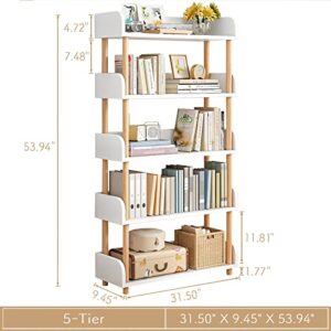 OSCHF 5-Tier Wooden Open Bookcase - Modern Freestanding Bookshelf with Side Panels and Solid Wood Frame for Home and Office, Shelf Unit in Warm White