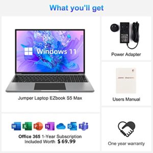 jumper Laptop, Quad-Core Intel Celeron CPU, 4GB RAM 128GB EMMC, 16“ FHD IPS 1920x1200 Screen, Windows 11 Laptop Computer with Office 1-Year Subscription, 4 Speakers, 2.4/5G WiFi, Expandable 1TB SSD.