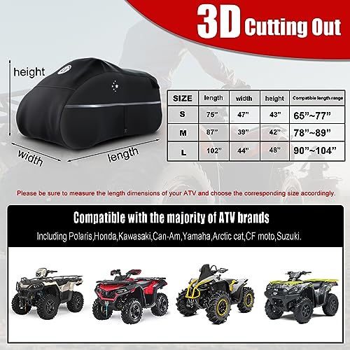 LI LIBZAKI ATV Cover Waterproof 4 Wheeler Cover Quad Cover All Season Weather Proof Outdoor UV Protection for Polaris Kawasaki Yamaha Suzuki Can-Am Black