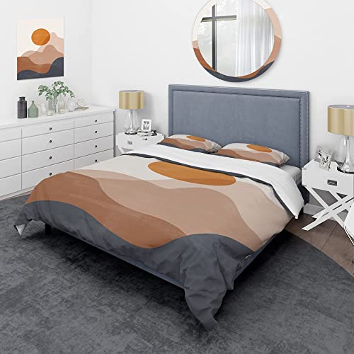 DESIGN ART Designart 'Abstract Red Moon in Earth Toned Mountains II' Modern Duvet Cover Comforter Set Full/Queen Cover + Comforter + 2 Shams 4 Piece