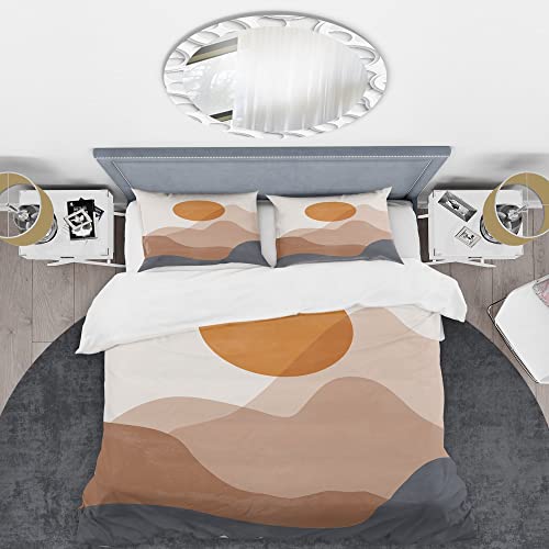 DESIGN ART Designart 'Abstract Red Moon in Earth Toned Mountains II' Modern Duvet Cover Comforter Set Full/Queen Cover + Comforter + 2 Shams 4 Piece