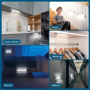 Under Cabinet Lights, 60-LED Dimmable Motion Sensor Light with 3-Modes and 3-Colors, 1500mAh Rechargeable Wireless Lighting Stick-on Anywhere for Cabinet Closet Kitchen Counter (2 Pack)