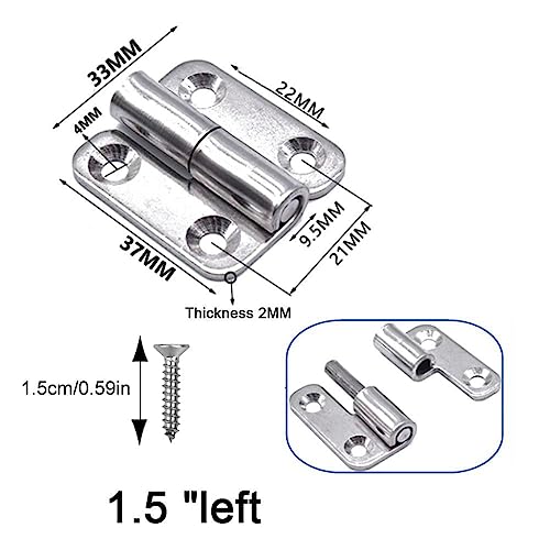 1.5Inch Lift Off Hinge, 6 Pieces Small Door Hinges Stainless Steel Folding Butt Hinges, 304 Stainless Steel Detachable Door Small Lift-Off Hinges (Left, 6PCS)