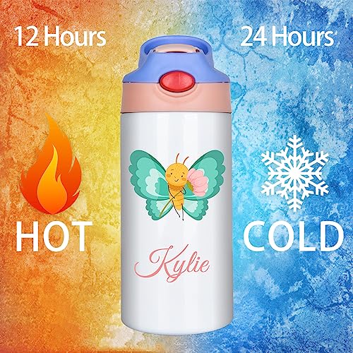 Personalized Kids Water Bottle with Straw Lid Custom Children Name Insulated Stainless Steel Water Bottles Customized Gifts for School Girls Boys Men Women 12oz