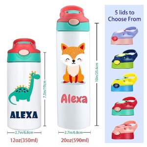 Personalized Kids Water Bottle with Straw Lid Custom Children Name Insulated Stainless Steel Water Bottles Customized Gifts for School Girls Boys Men Women 12oz